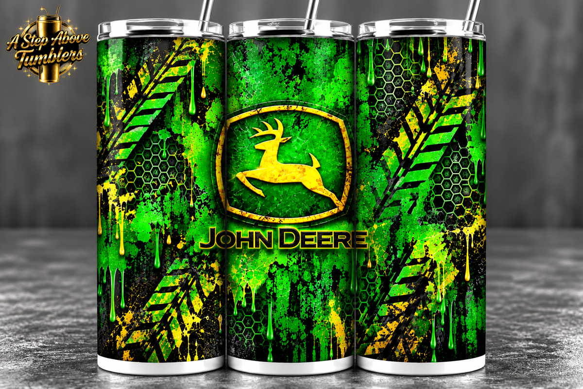 John Deere Inspired 20oz Skinny Tumbler | Green & Yellow Farm Tumbler | Tractor Lover Gift | Farmer Gift | Country Farm Cup