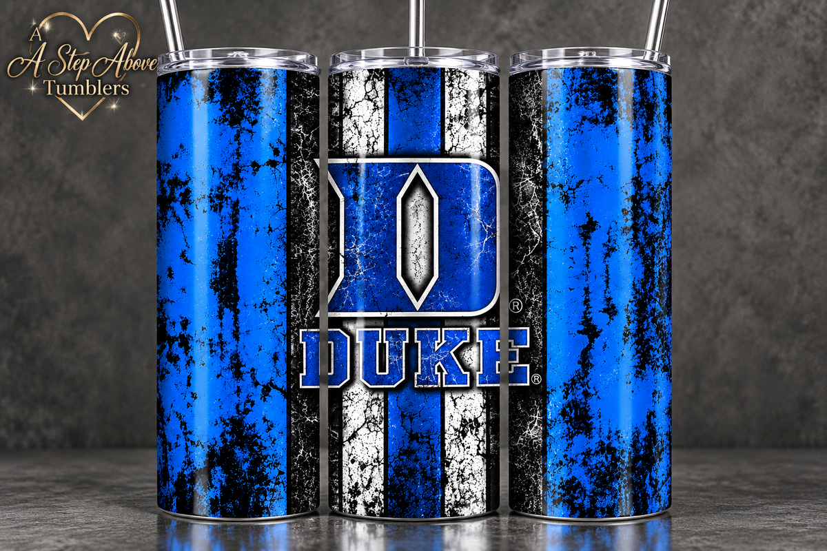Duke Blue Devils 20 oz Tumbler – Duke Fan Gift – Blue & Black Grunge Design