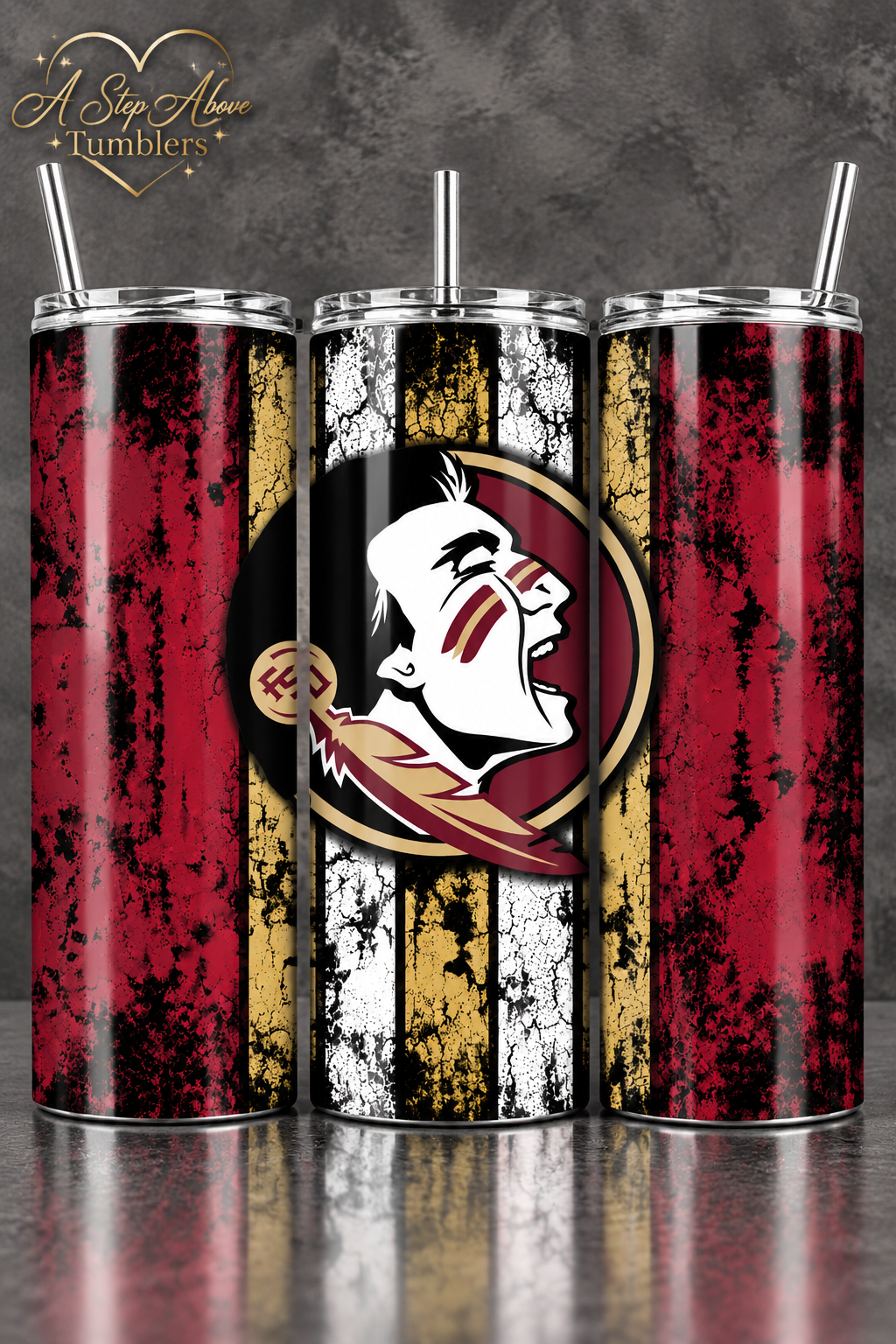 Florida State Seminoles 20 oz Tumbler – FSU Fan Gift – Garnet & Gold Grunge Design