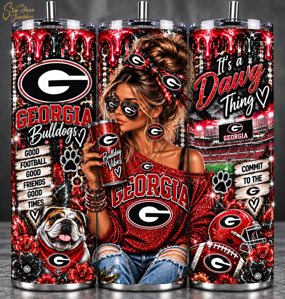 Georgia Bulldogs Inspired 20oz Tumbler | UGA Football Cup | Bulldogs Fan Gift | Red Black Game Day Tumbler | Georgia Fan Cup