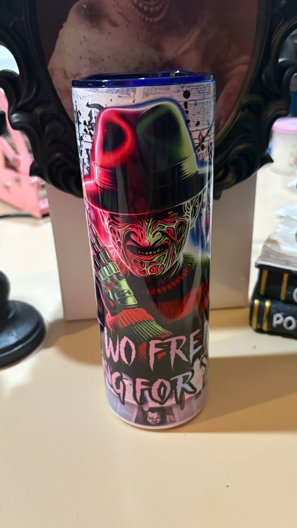 Freddy Krueger Tumbler 20oz | One Two Freddy’s Coming for You | Neon Nightmare Horror Cup | Slasher Movie Gift | Halloween Tumbler