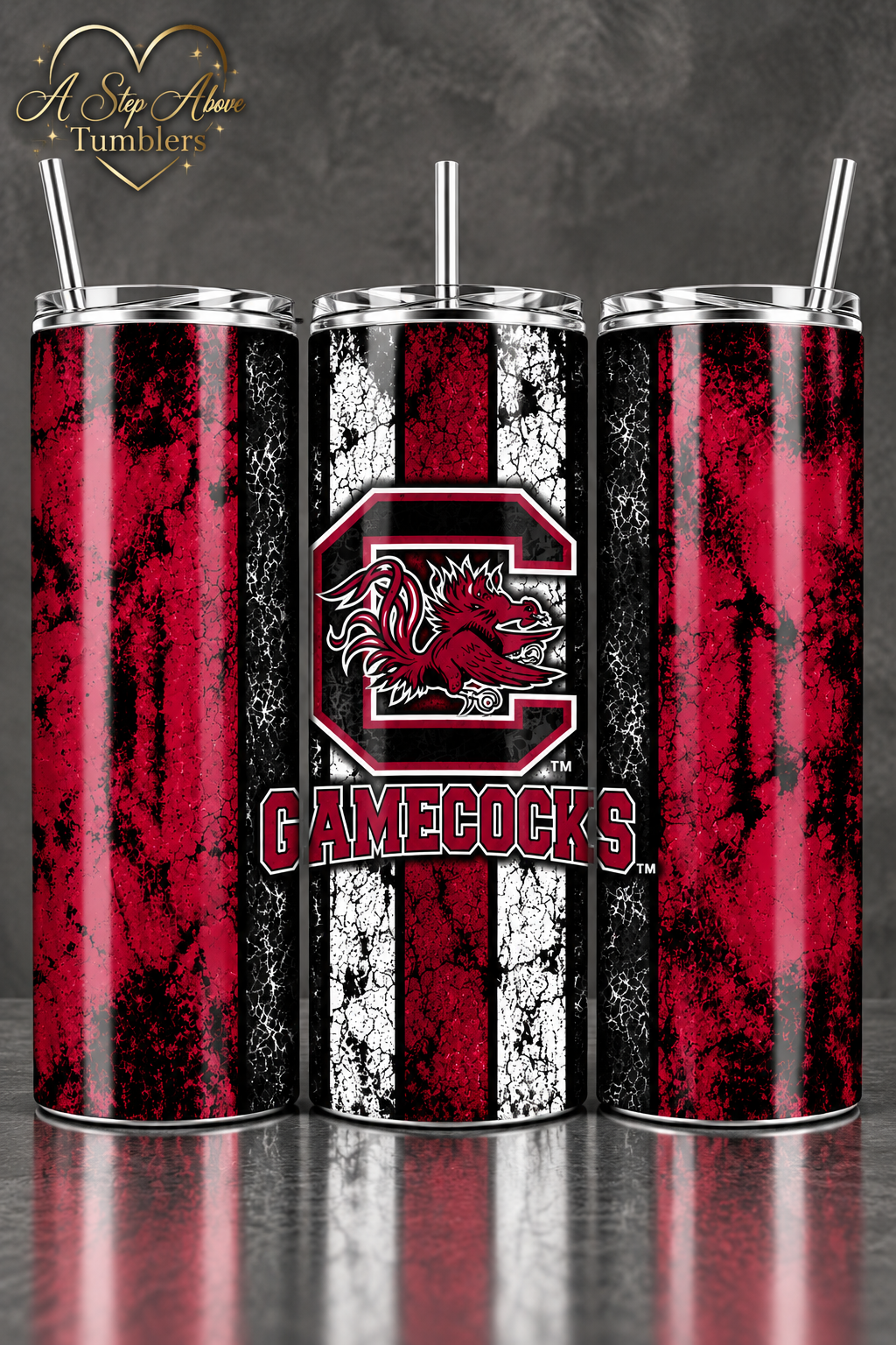 South Carolina Gamecocks 20 oz Tumbler – Gamecocks Fan Gift – Garnet & Black Grunge Design