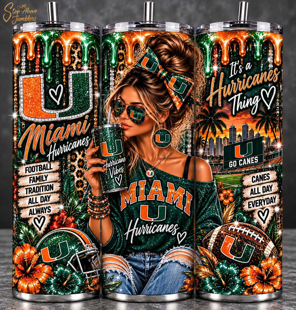 Miami Hurricanes Inspired 20oz Tumbler | Canes Tumbler | Miami Football Cup | Orange & Green Game Day Tumbler | Hurricanes Fan Gift