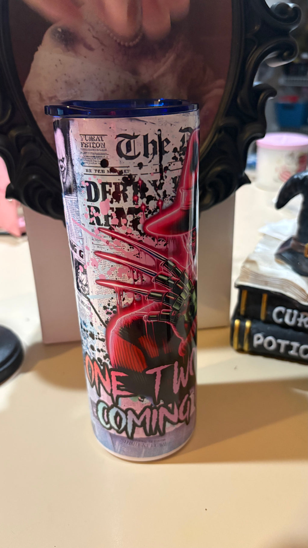 Freddy Krueger Tumbler 20oz | One Two Freddy’s Coming for You | Neon Nightmare Horror Cup | Slasher Movie Gift | Halloween Tumbler