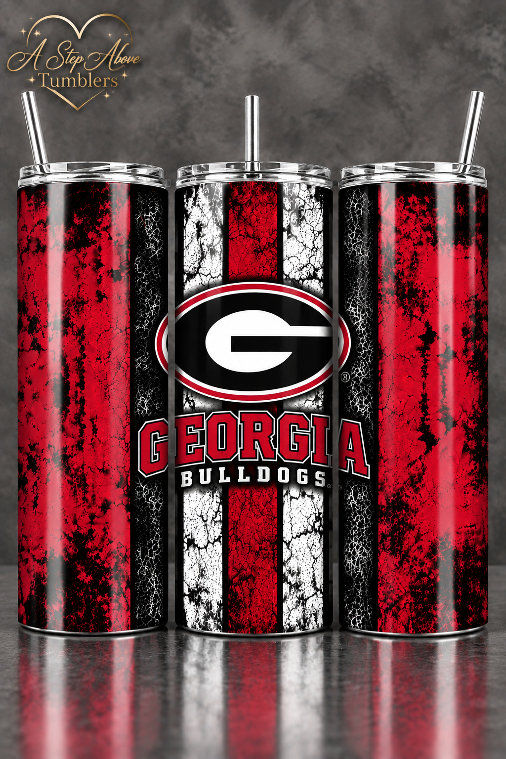 Georgia Bulldogs 20 oz Tumbler – UGA Fan Gift – Red & Black Grunge Tumbler