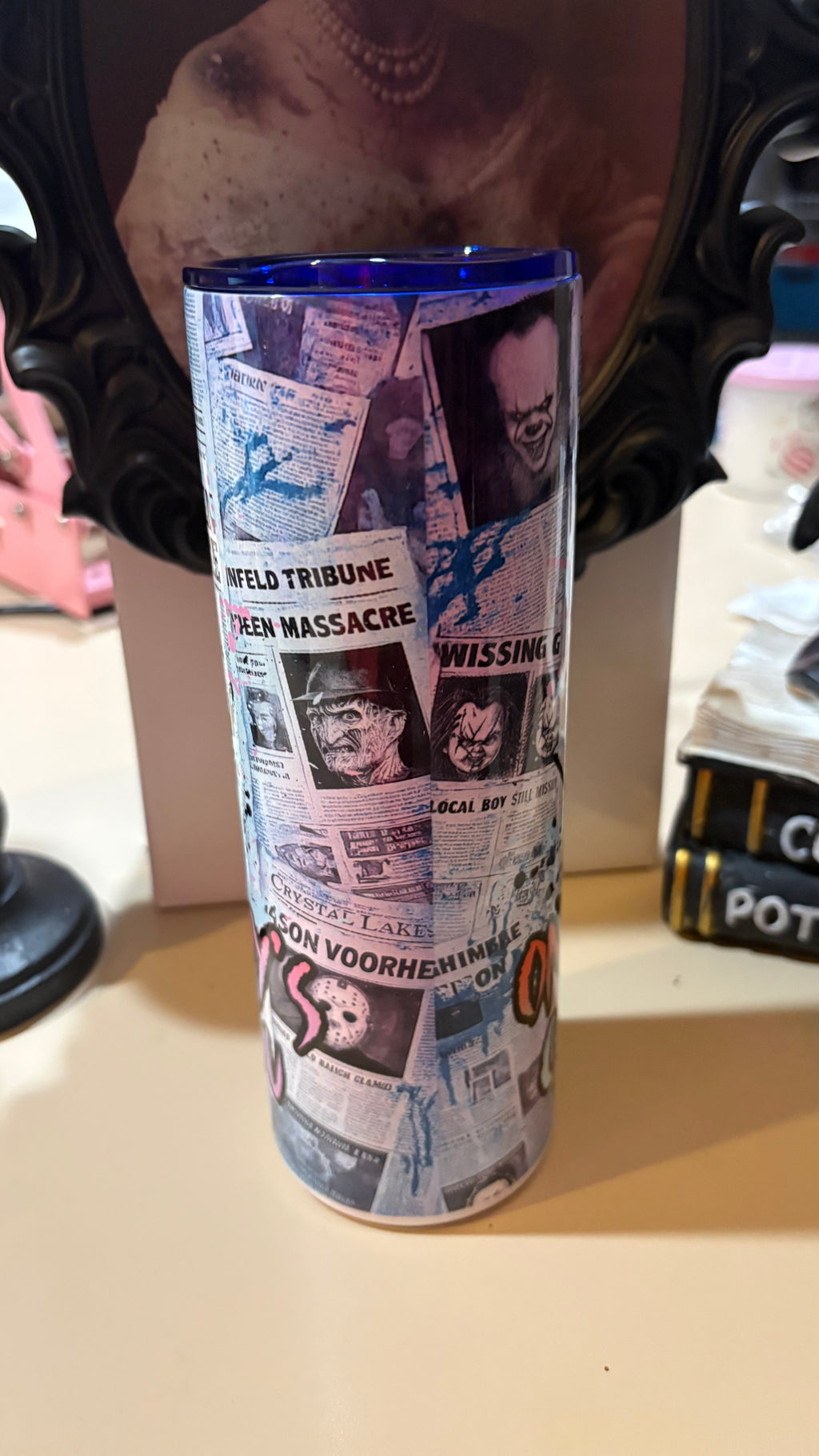 Freddy Krueger Tumbler 20oz | One Two Freddy’s Coming for You | Neon Nightmare Horror Cup | Slasher Movie Gift | Halloween Tumbler