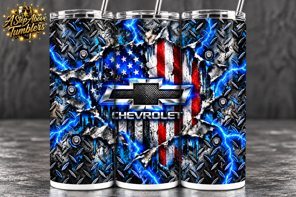 Chevy American Flag 20oz Skinny Tumbler | Chevrolet Tumbler | Patriotic Chevy Gift | Truck Lover Cup | Car Guy Gift