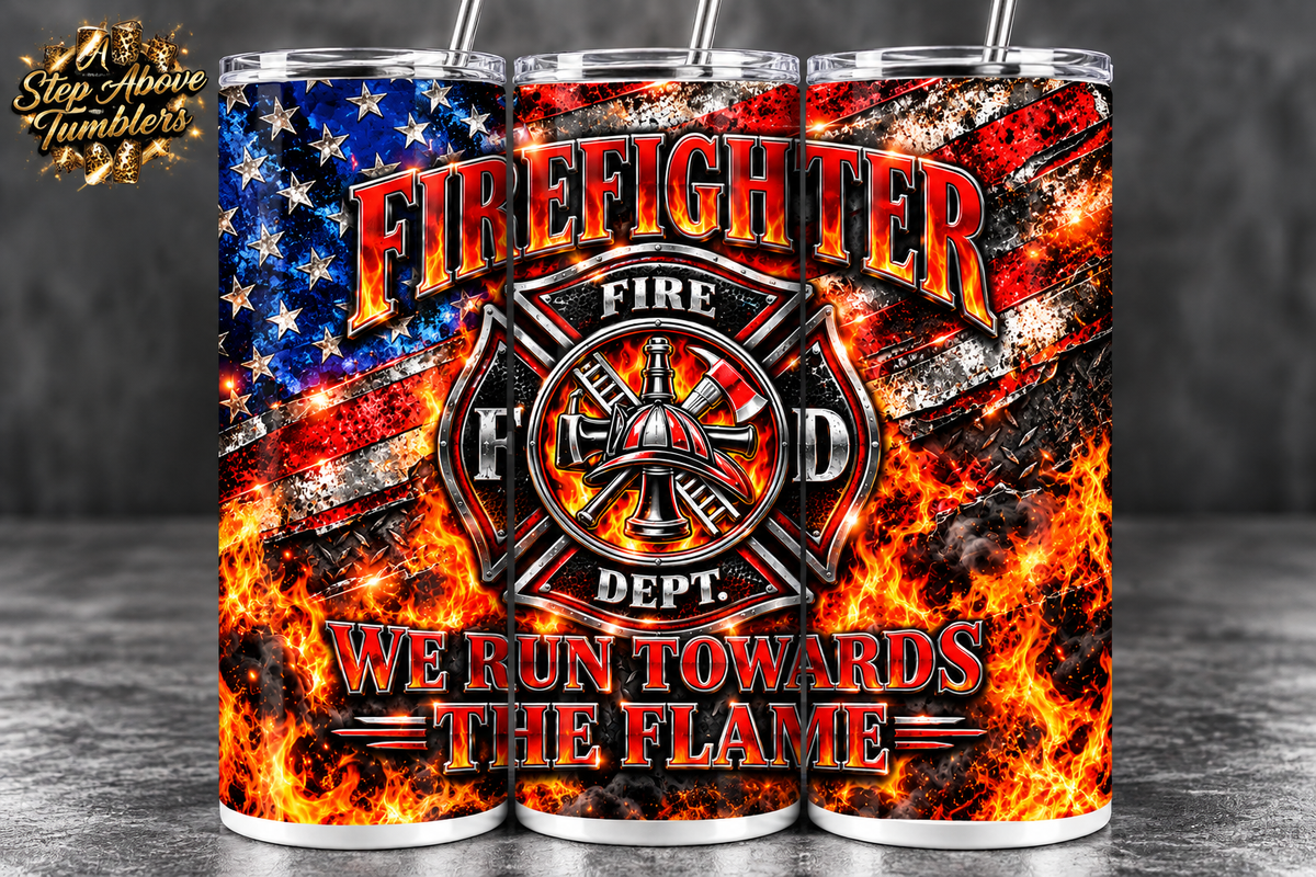 Firefighter 20oz Skinny Tumbler | Fire Department Tumbler | Firefighter Gift | American Flag Firefighter Cup | First Responder Gift