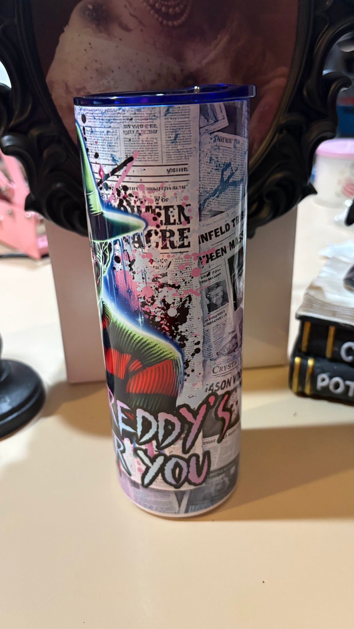 Freddy Krueger Tumbler 20oz | One Two Freddy’s Coming for You | Neon Nightmare Horror Cup | Slasher Movie Gift | Halloween Tumbler