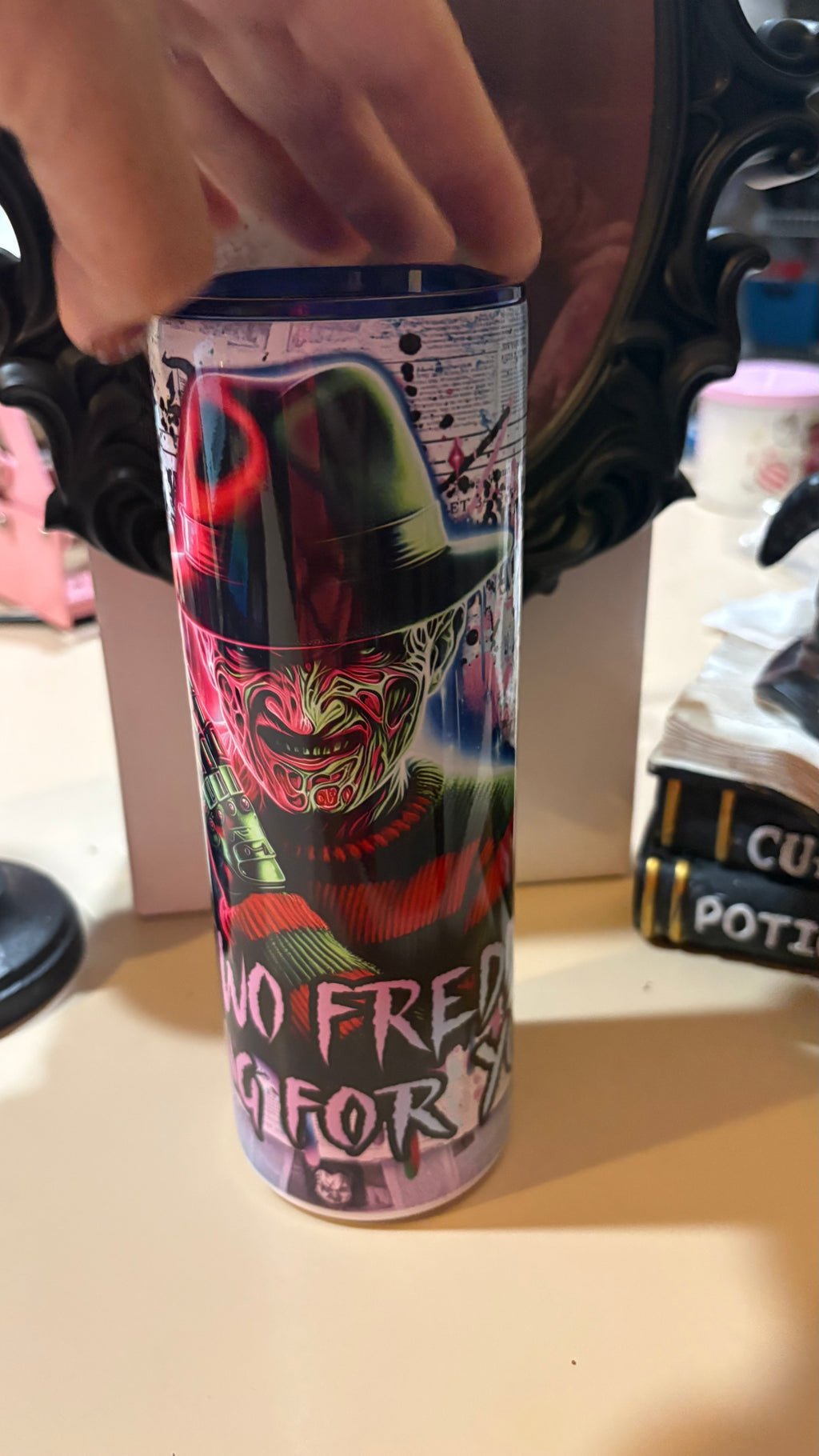 Freddy Krueger Tumbler 20oz | One Two Freddy’s Coming for You | Neon Nightmare Horror Cup | Slasher Movie Gift | Halloween Tumbler