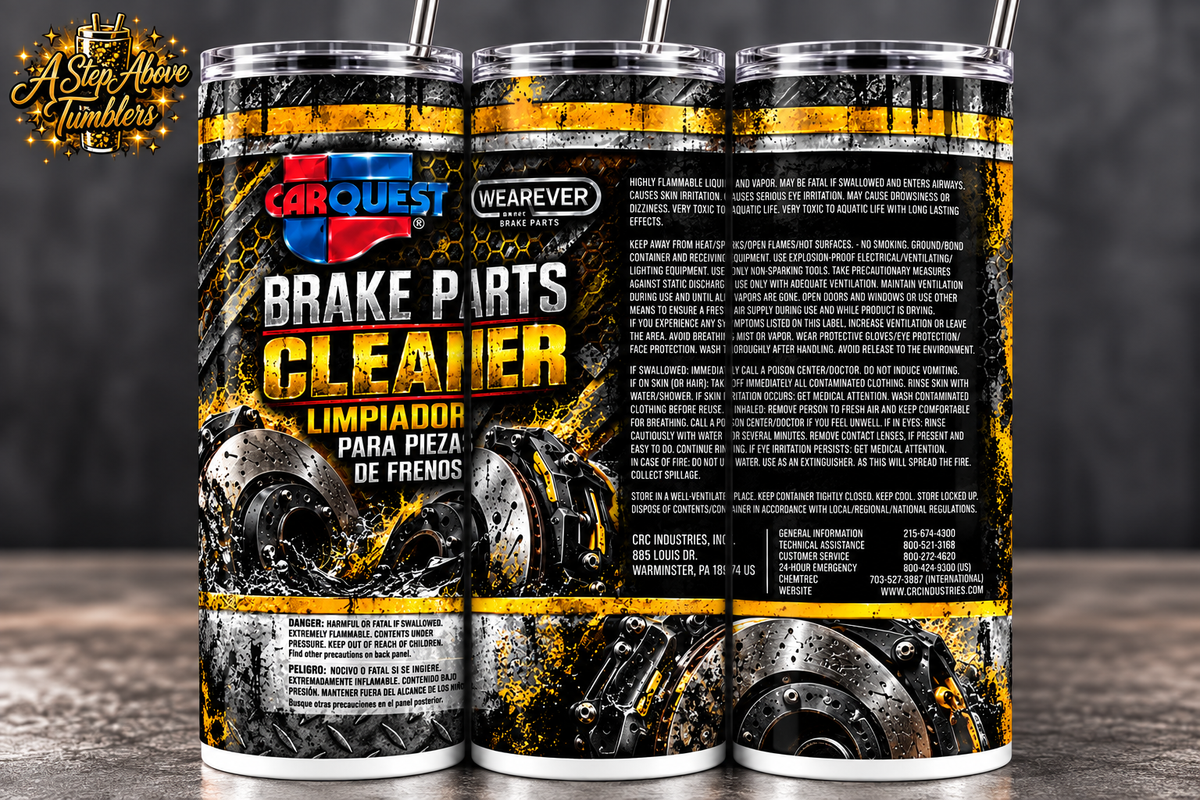 Brake Cleaner 20oz Skinny Tumbler | Mechanic Tumbler | Brake Parts Cleaner Cup | Automotive Gift | Garage Car Guy Gift
