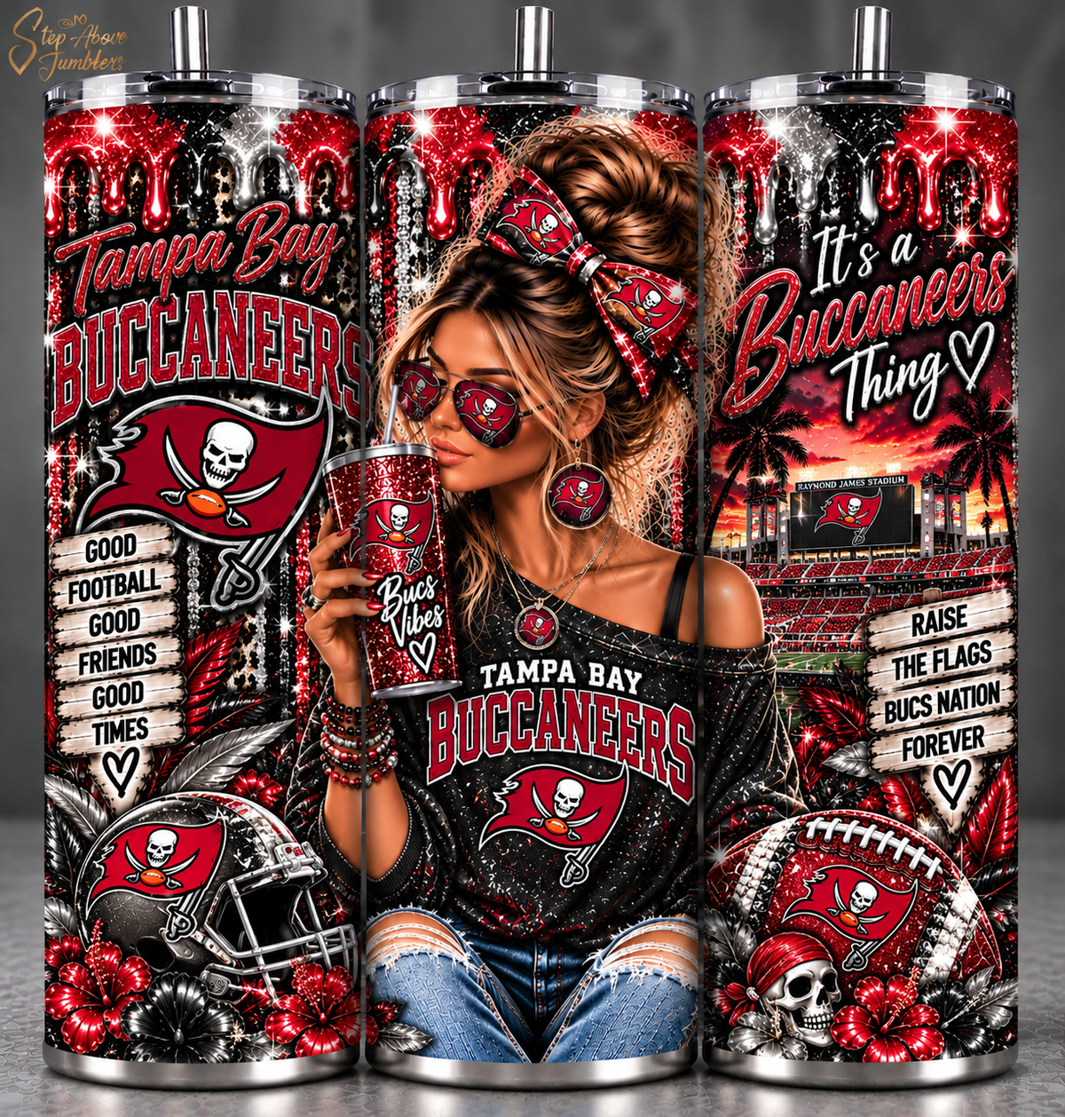 Tampa Bay Buccaneers Inspired 20oz Tumbler | Bucs Football Cup | Tampa Bay Fan Gift | Red Black Glitter Tumbler | Game Day Cup