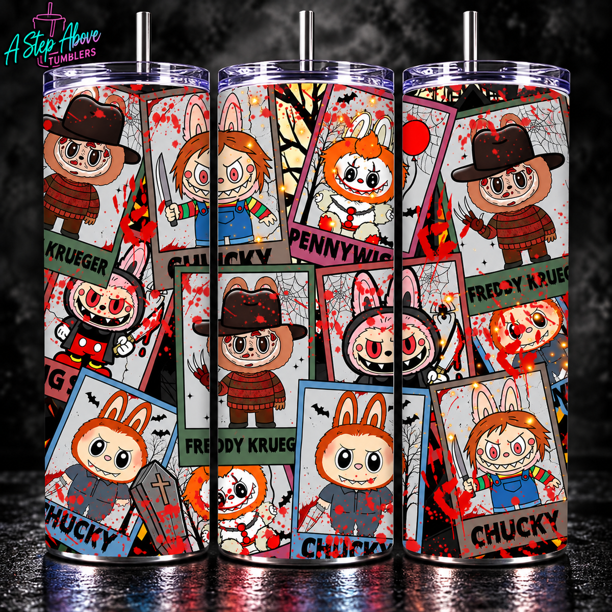 Cute Horror Tumbler 20oz | Creepy Cute Slasher Cup | Horror Bunny Character Tumbler | Halloween Horror Gift | Spooky Movie Cup