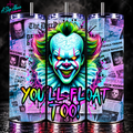 Pennywise Horror Tumbler 20oz | You’ll Float Too Tumbler | Neon Creepy Clown Cup | IT Inspired Horror Gift | Halloween Tumbler