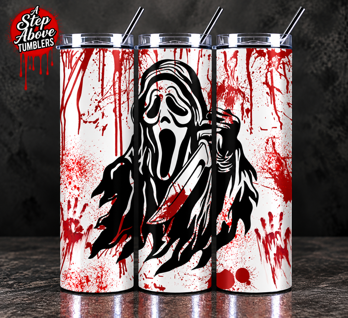 Ghostface Inspired Horror Tumbler 20oz | Bloody Slasher Cup | Scary Movie Tumbler