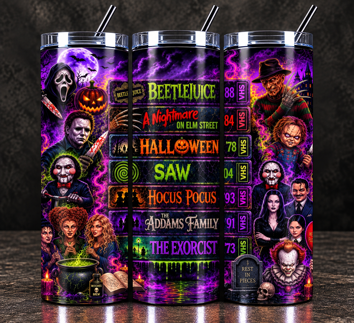 Horror Movie VHS Tumbler 20oz | Classic Halloween Horror Cup |