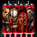 Horror Icons Tumbler 20oz | Jason Pennywise Freddy Michael Myers Cup | Slasher Horror Tumbler | Halloween Gift | Scary Movie Cup