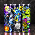 Nightmare Before Christmas Inspired Tumbler 20oz | Jack & Sally Halloween Cup | Colorful Spooky Tumbler | Halloween Christmas Gift