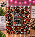 Funny Good Morning Tumbler, Sarcastic Tumbler, Leopard Print Cup, Red Black Gold Tumbler, Funny Adult Gift, 20oz Skinny Tumbler