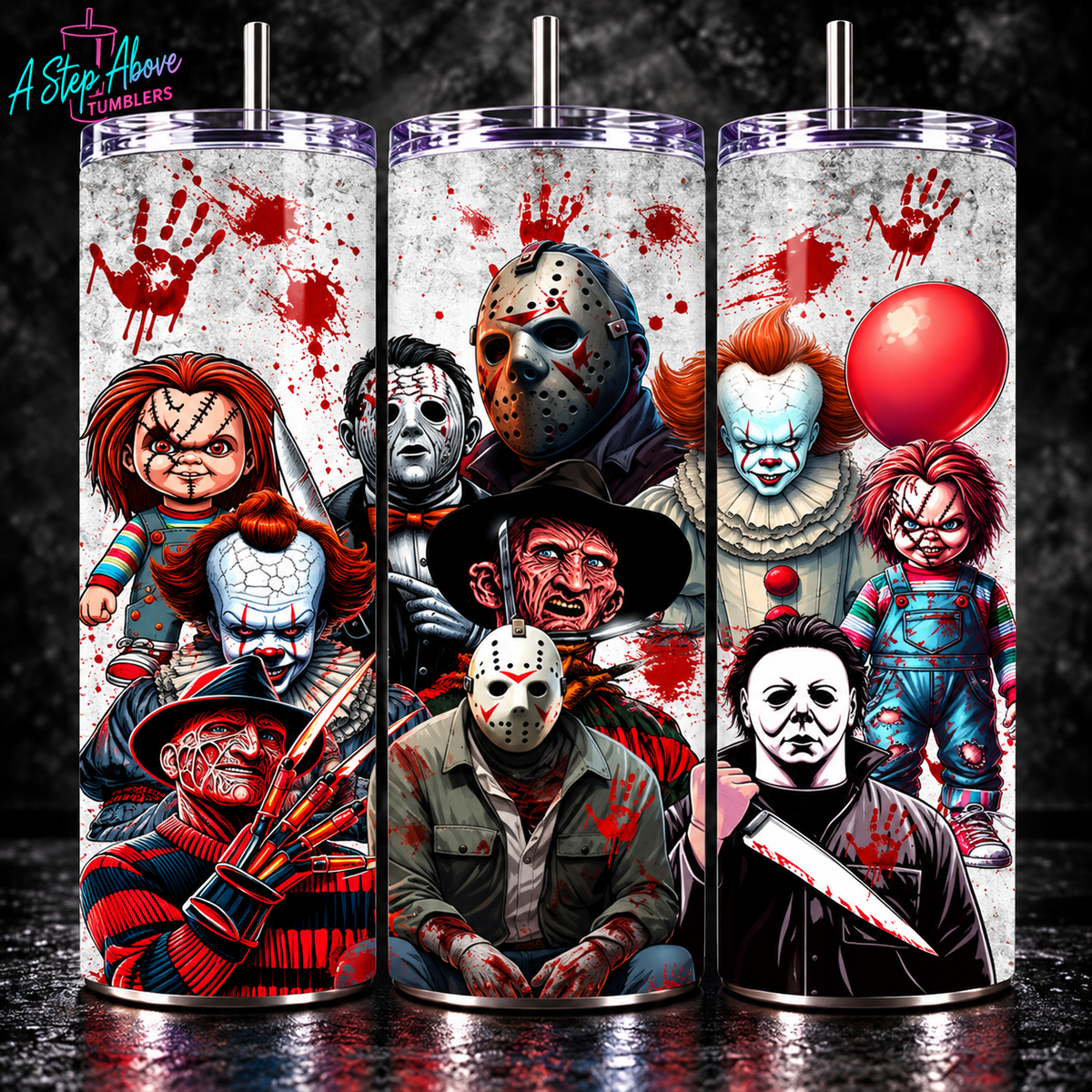 Horror Icons Tumbler 20oz | Classic Slasher Movie Cup | Horror Character Collage | Halloween Tumbler | Scary Movie Lover Gift