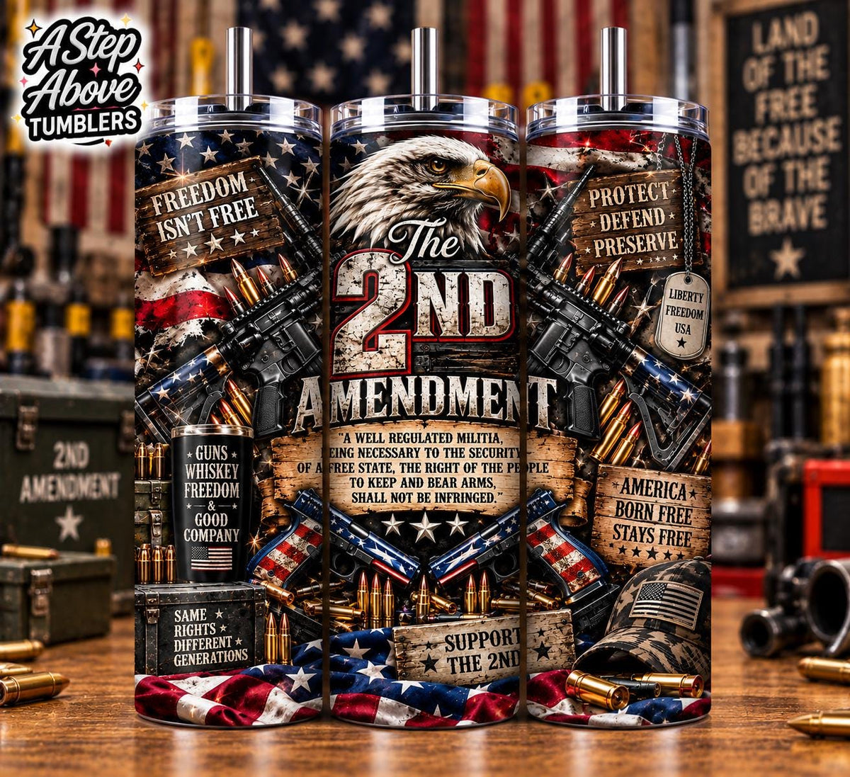 2nd Amendment Tumbler 20oz | Patriotic American Tumbler | Eagle Freedom Cup | Pro 2A Gift | Gift for Him | USA Tumbler
